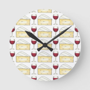 Wine Cheese Red Wine Glass Brie Foodie Winery Round Clock