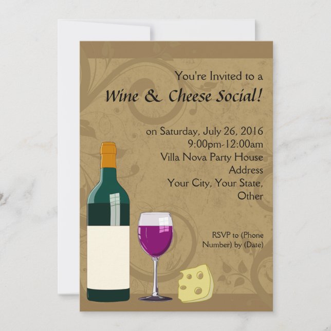 Wine & Cheese Social Party Flat Invitations (Front)
