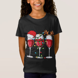 Wine Christmas Santa Hat Xmas Lights Reindeer Antl T-Shirt
