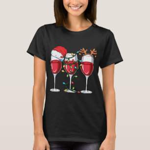 Wine Christmas Santa Hat Xmas Lights Reindeer Antl T-Shirt