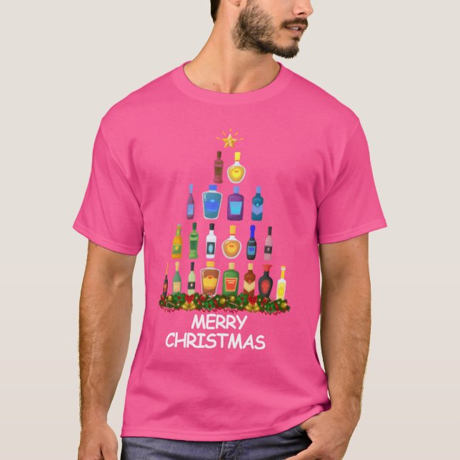 Wine Christmasree Merry Christmas friends T-Shirt (Front)