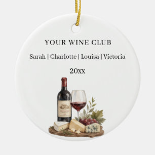 Wine club members names ceramic tree decoration