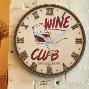Wine Club Rustic Vineyard Kitchen Home Bar Large Clock