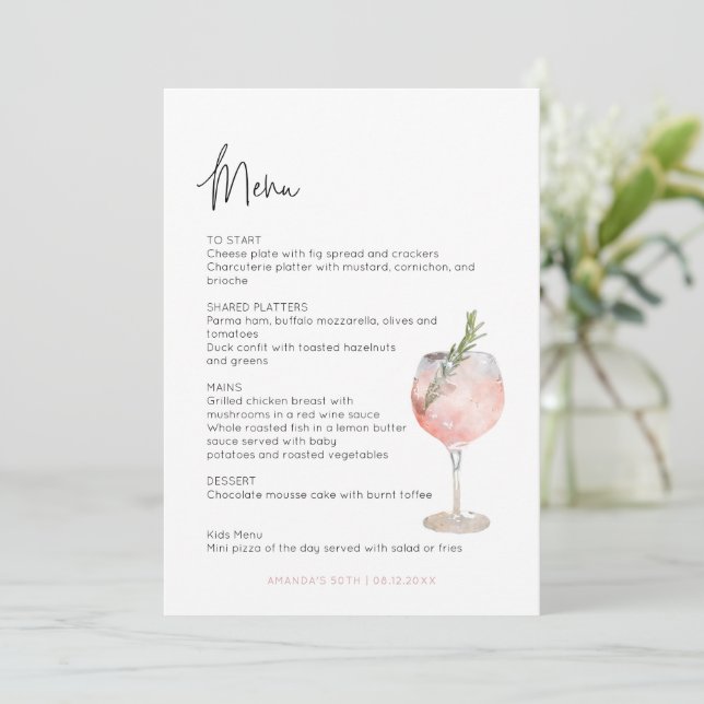 Wine Cocktail Theme Aged to Perfection Bridal Menu (Standing Front)