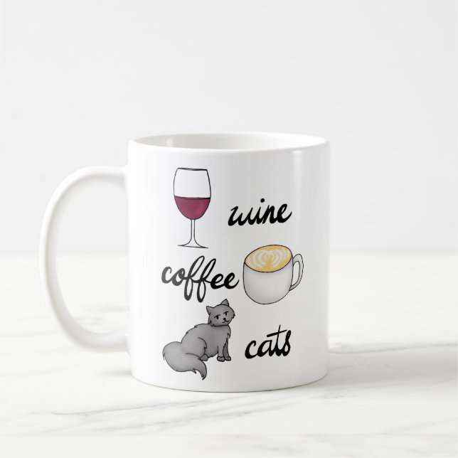 Wine Coffee Cats Cat Lover Mug (Left)
