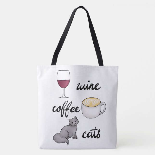 Wine Coffee Cats Tote Bag (Front)