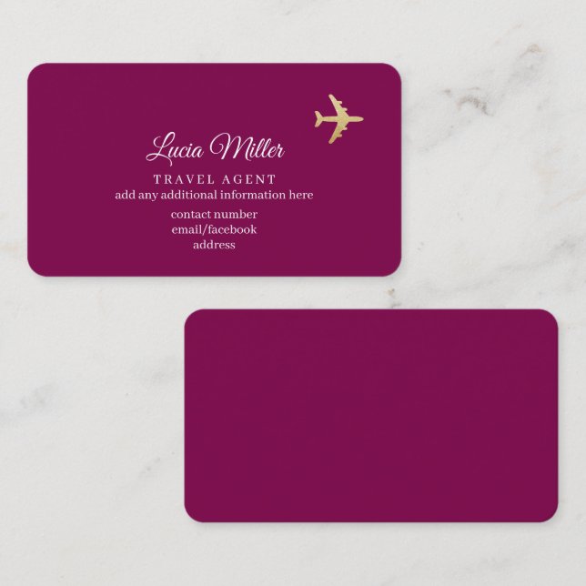 Wine-Colour Business Card for a Travel Agent  (Front/Back)