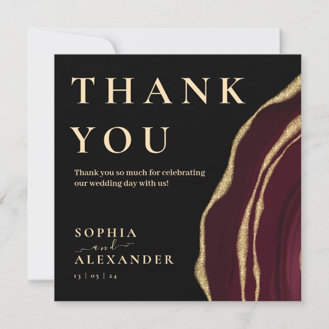 Wine colour gemstone thank you card (Front)