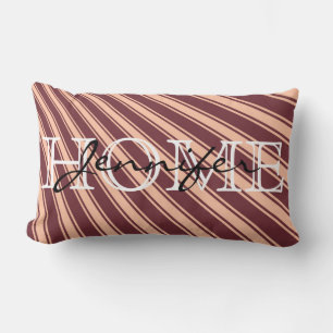 Wine Colour Stripe Pattern Home Monogram Lumbar Cushion