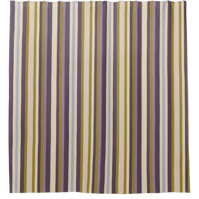  Wine Coloured Blue Purple Gold Vertical Stripe   Shower Curtain (Front)