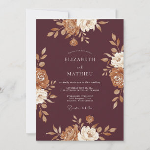 Wine Copper Ranunculus Eucalyptus Wedding Invitation