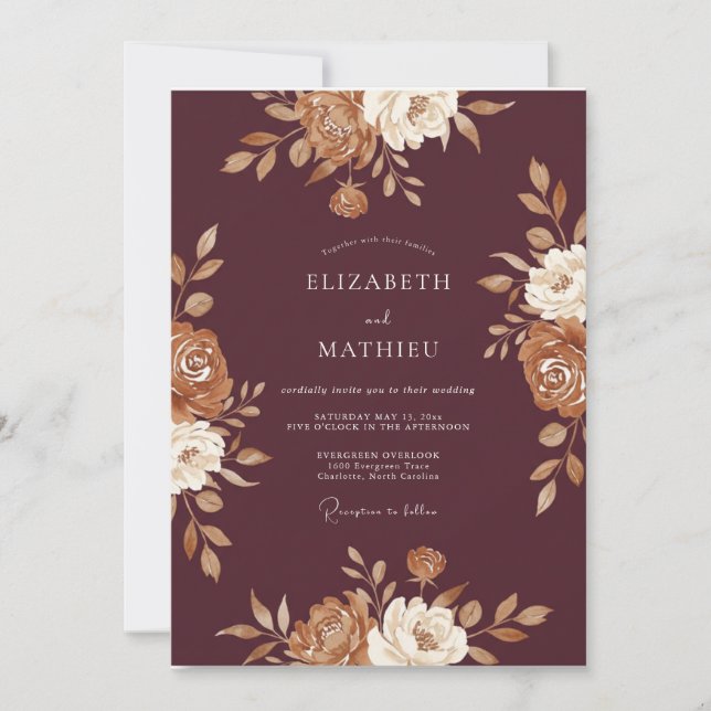 Wine Copper Ranunculus Eucalyptus Wedding Invitation (Front)