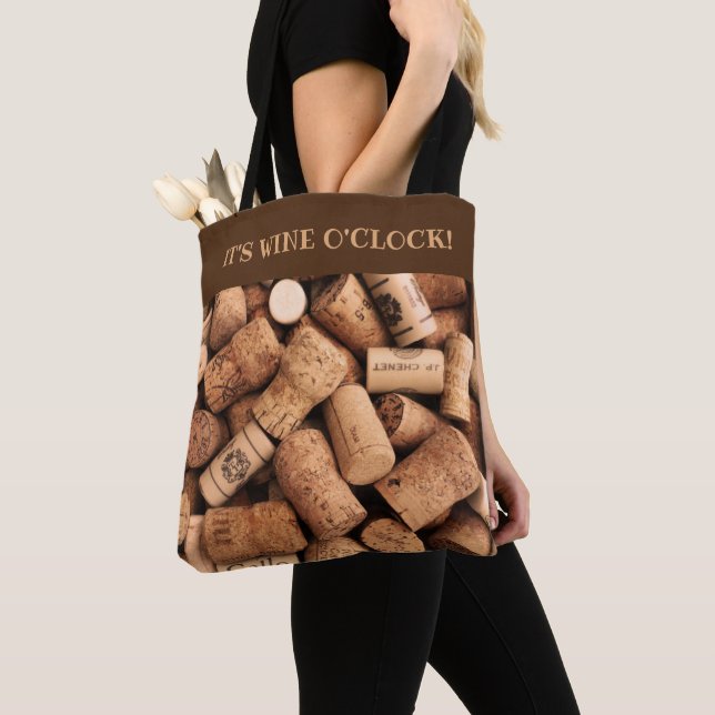 Wine Corks Photo it's Wine O'Clock Slogan Tote Bag (Close Up)