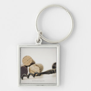Wine corks with corkscrew key ring