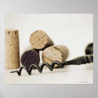 Wine corks with corkscrew poster