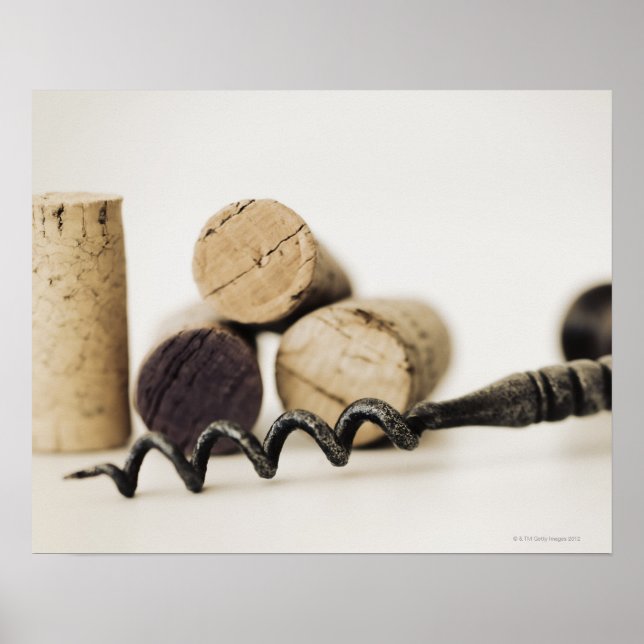 Wine corks with corkscrew poster (Front)