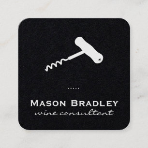 Wine Corkscrew Bottle Glass Square Business Card