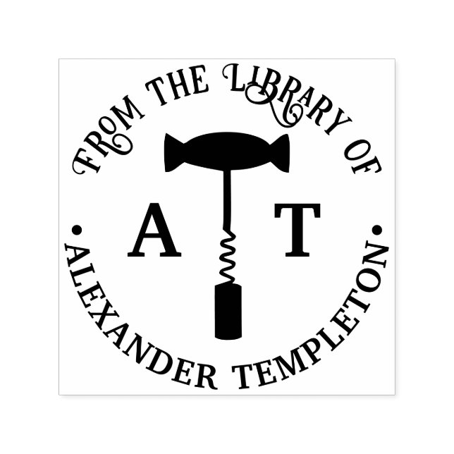 Wine Corkscrew Library Book Name Self-inking Stamp (Design)