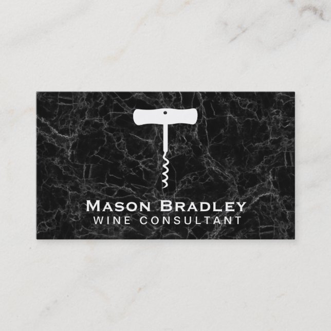 Wine Corkscrew | Marble Texture Business Card (Front)
