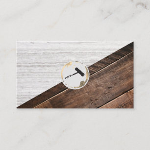 Wine Corkscrew Texture and Wood Colour Block Business Card