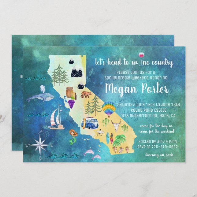 Wine Country Bachelorette Weekend Invitation (Front/Back)