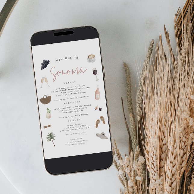 Wine Country Bachelorette Weekend Itinerary Card (Creator Uploaded)