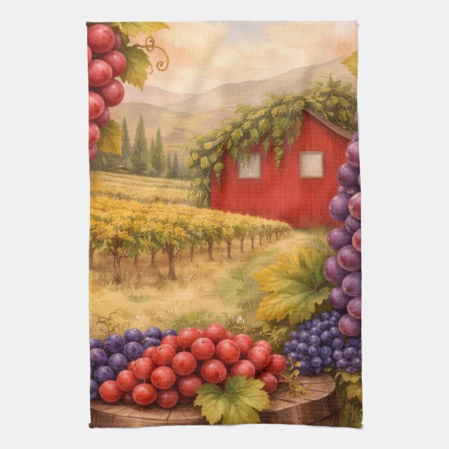 Wine Country Harvest Grapes Tea Towel – Vineyard  (Vertical)