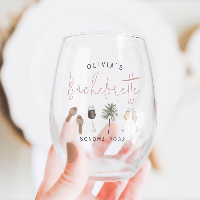 Wine Country Personalised Bachelorette Party Stemless Wine Glass (Creator Uploaded)