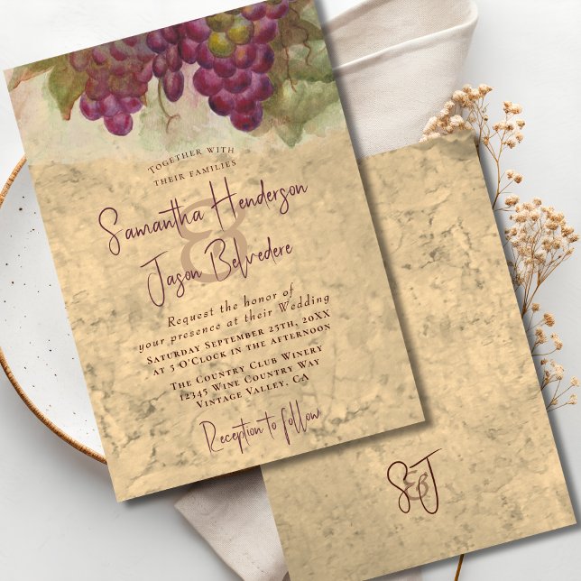 Wine Country Wedding Rustic Vineyard Monogram Invitation (Creator Uploaded)