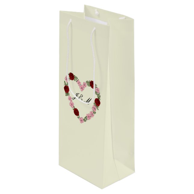 Wine cream gift bag with a pink heart (Front Angled)