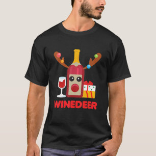 Wine Deer Reindeer Funny Drinking Mum Christmas T-Shirt