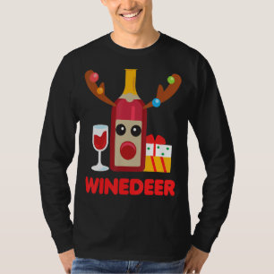Wine Deer Reindeer Funny Drinking Mum Christmas T-Shirt