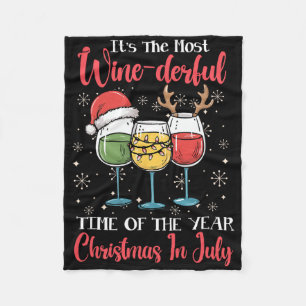 Wine-derful Christmas In July Holiday Summer Beach Fleece Blanket
