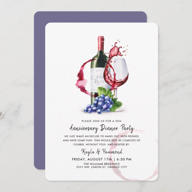 Wine & Dinner Occassion Anniversary Celebration  Invitation (Front/Back)