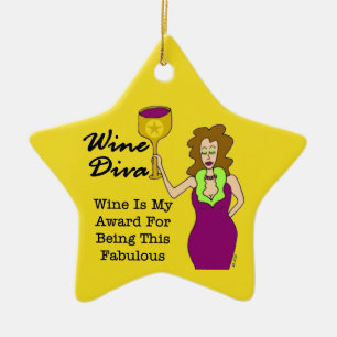 Wine Diva Custom Gold Star Dedication Award Ceramic Tree Decoration