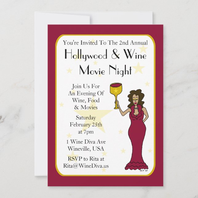 Wine Diva Custom Movie Night Invitations (Front)