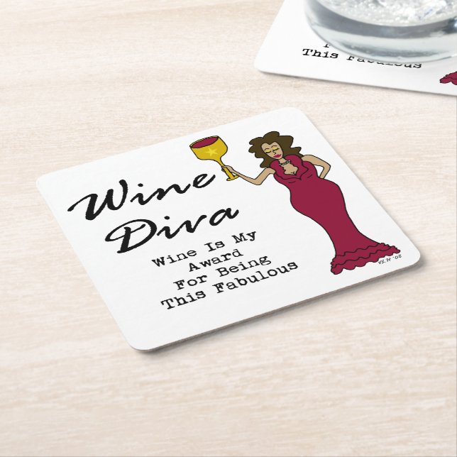 Wine Diva "Wine Is My Award For Being Fabulous" Square Paper Coaster (Angled)