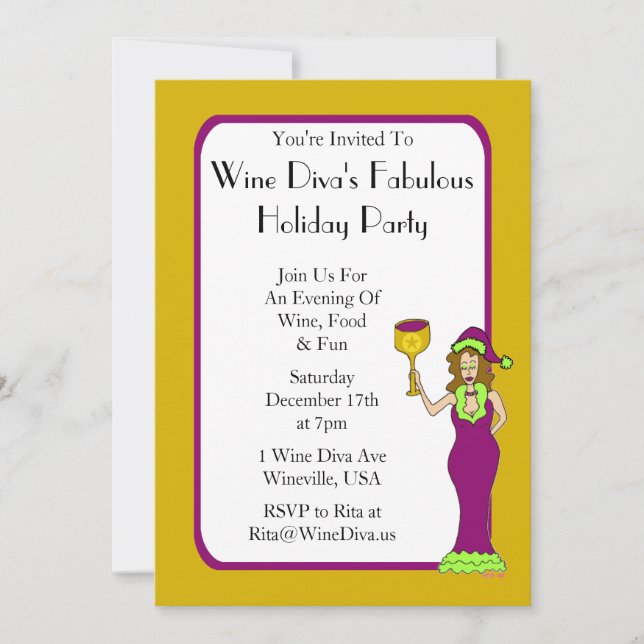 Wine Diva's Fabulous Holiday Party Invitation (Front)