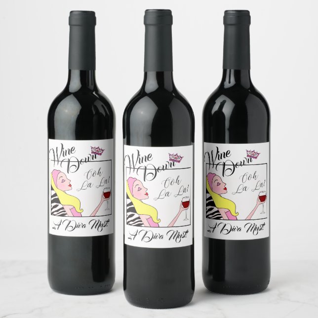 "Wine Down" DIVA Wine Label (Bottles)