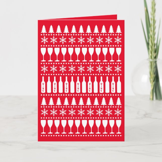 Wine Drinker Funny Ugly Christmas Sweater Holiday Card (Front)