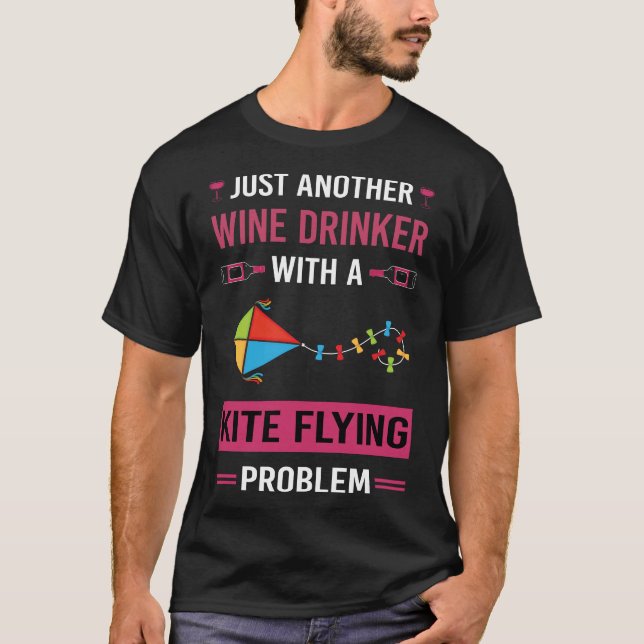 Wine Drinker Kite Flying T-Shirt (Front)
