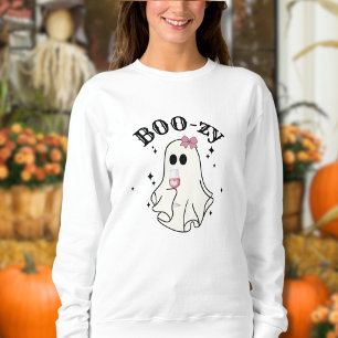 Wine Drinking Boo Cute Ghost Halloween Sweatshirt