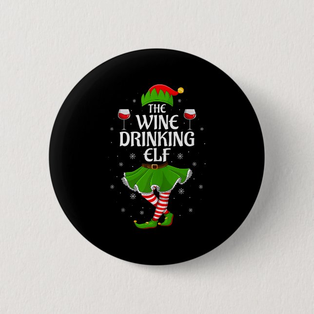 Wine Drinking Elf Christmas Family Girl Women Elf  6 Cm Round Badge (Front)