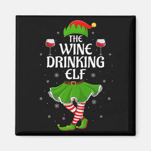 Wine Drinking Elf Christmas Family Girl Women Elf  Magnet