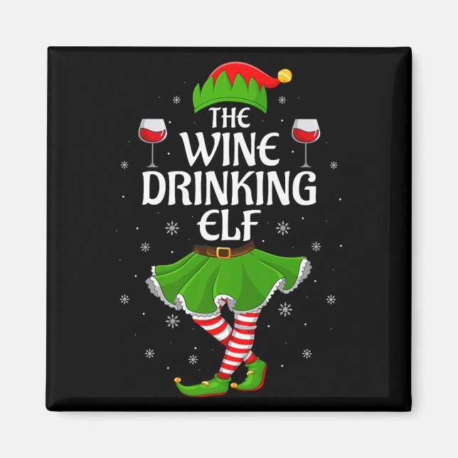Wine Drinking Elf Christmas Family Girl Women Elf  Magnet (Front)