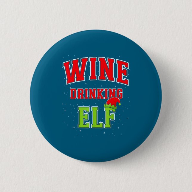 Wine Drinking Elf Christmas Family Matching Group  6 Cm Round Badge (Front)