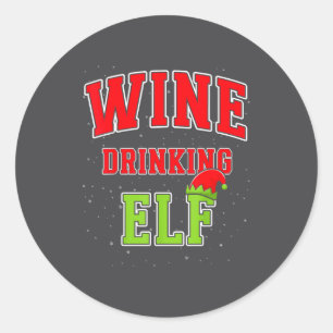Wine Drinking Elf Christmas Family Matching Group  Classic Round Sticker