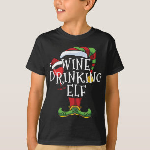 Wine Drinking Elf Family Matching Christmas Funny T-Shirt