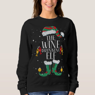 Wine Drinking Elf Matching Family Christmas Pajama Sweatshirt