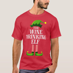 Wine Drinking Elf Matching Family Group Christmas T-Shirt